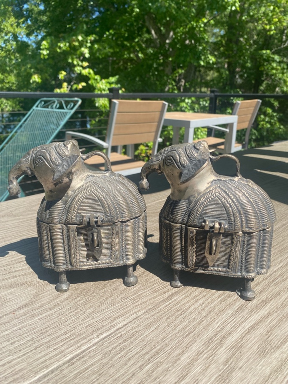 Antique-Dhokra Elephant Trinket Boxes - Pair